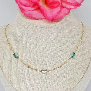 Kendra Scott Necklace Oval Blue White Pendant Gold Plate Chain 19" Choker
